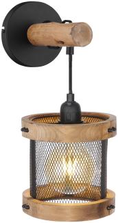 LED Wandleuchte mit Holz 1-flammig, Gitter schwarz Ø16cm