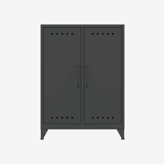 Bisley Fern Middle Sideboard, mit zwei festen Fachböden, aus hochwertigem, nachhaltigem Stahl hergestellt, 16 mm große Design Lüftungslöcher auf allen Türen, moderner und industrieller Flair, mit integrierten Füßen, H 1100 x B 800 x T 400 mm, Farbe ant...