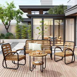 Merax Gartenmöbel-Set für 4 Personen,4-tlg Sitzgruppe mit Sofa, (Kissen nicht enthalten),Terassenmöbel Gartenlounge,Akazienholz, Schwarz + Natur
