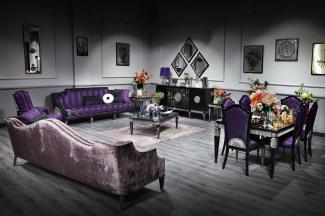 Casa Padrino Luxus Barock Wohnzimmer & Esszimmer Set Lila / Schwarz / Silber - Barockmöbel