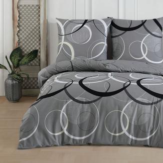 Buymax Bettwäsche Wave, Bettgarnitur, Bettbezug Set, Renforcé: 100% Baumwolle, 2 teilig, mit Reißverschluss, gemustert, Kreise, Grau, Schwarz, 155x220 cm