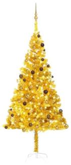 vidaXL Künstlicher Weihnachtsbaum mit LEDs & Kugeln Golden 240cm PET, Mit Beleuchtung [3077521]