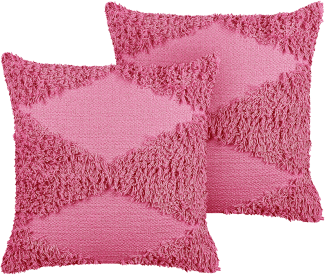 Dekokissen geometrisches Muster Baumwolle rosa getuftet 45 x 45 cm 2er Set RHOEO