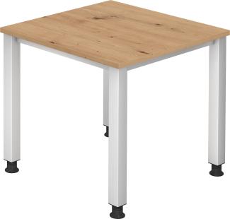 bümö® Schreibtisch Q-Serie höhenverstellbar, Tischplatte 80 x 80 cm in Asteiche, Gestell in silber