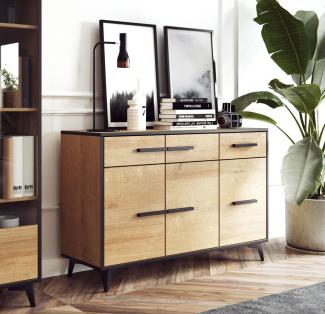 Sideboard "Frida" Kommode Anrichte 135cm eiche riviera schwarz