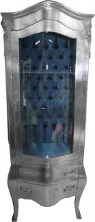 Casa Padrino Barock Vitrine Silber mit Azzurfarbenen Innenstoff - Antik Stil Möbel