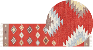 Kelim Teppich Baumwolle mehrfarbig 80 x 300 cm geometrisches Muster Kurzflor LORUT
