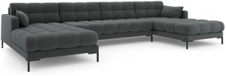 Micadoni 6-Sitzer Panorama Sofa Mamaia | Bezug Dark Grey | Beinfarbe Black Metal