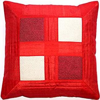 Dupion Seide Kissenbezug in Rot mit Strukturstoff Muster aus Indien - 40 cm x 40 cm