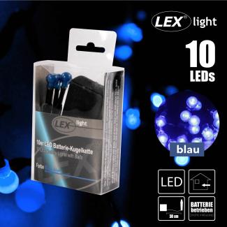 10er LED Batterie Kugelkette Lichterkette blaue Kugeln Batterie Beleuchtung