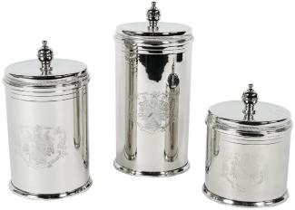 Casa Padrino Luxus Keksdosen Set Silber - 3 runde Messing Aufbewahrungsdosen mit Deckel - Hotel & Restaurant Accessoires