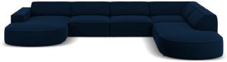 Micadoni 7-Sitzer Samtstoff Panorama Ecke rechts Sofa Jodie | Bezug Royal Blue | Beinfarbe Black Plastic