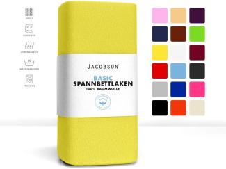 JACOBSON Jersey Spannbettlaken Spannbetttuch Baumwolle Bettlaken (Topper 180-200x200 cm, Gelb)