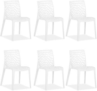 Design Gartenstuhl 6er Set Weiß Stühle Kunststoff Stapelstühle Balkonstuhl Outdoor-Stuhl Terrassenstühle