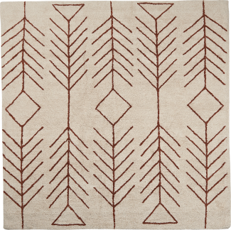 Teppich Baumwolle beige 200 x 200 cm geometrisches Muster Kurzflor AKOREN