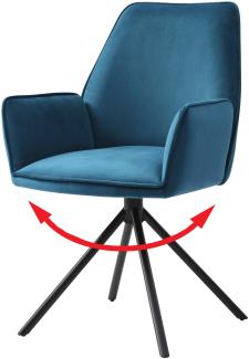 Esszimmerstuhl HWC-G67, Küchenstuhl Stuhl mit Armlehne, drehbar Auto-Position, Samt MVG ~ türkis-blau, Beine schwarz