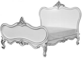 Barock Bett Maison Paris Weiß / Silber 180 x 200 cm aus der Luxus Kollektion von Casa Padrino