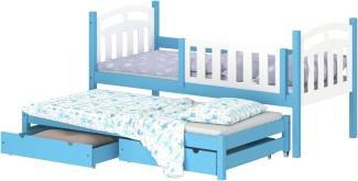 WNM Group Kinderbett mit Rausfallschutz und Lattenrost Suzie - aus Massivholz - Bett mit 2 Schubladen - 180x80/170x80 cm - Blau
