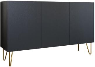 'Madaris K144' Kommode mit drei Türen, Schwarz Graphit/Marmor Schwarz Royal, 83 x 37 x 144 m
