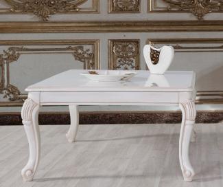 Casa Padrino Barock Couchtisch Weiß / Beige 104 x 80 x H. 45 cm - Massivholz Wohnzimmertisch im Barockstil - Barock Wohnzimmer Möbel