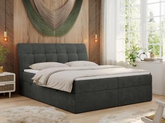 Boxspringbett Polsterbett mit Multipocket-Matratze und Topper - DIEGOS - 180x200cm - Dunkelgrau Stoff - H4