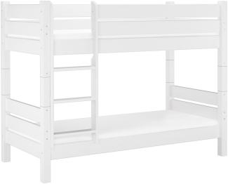 Erst-Holz Etagenbett mit waagrechten Balken, Kiefer, Weiß 90 x 190 Bett, Rollroste, Matratzen, Rausfallschutz