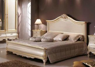 Casa Padrino Luxus Barock Doppelbett Cremefarben / Gold - Prunkvolles Massivholz Bett im Barockstil - Barock Schlafzimmer & Hotel Möbel - Luxus Qualität - Made in Italy