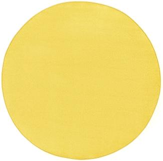Runder Kurzflor Teppich Uni Fancy rund - gelb - 133 cm Durchmesser