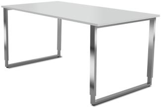 Schreibtisch Aveto, 160x80x68-82 cm, Bügelgestell, Lichtgrau