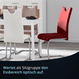 KHG 2er Set Esszimmerstühle Schwingstuhl Polsterstuhl Küchenstuhl Kunstleder Rot - Design Stuhl Sitzhöhe 48 cm - Freischwinger mit integriertem Griff