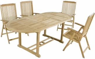 5tlg. Teak Tischgruppe Gartenmöbel Gartentisch Stuhl Garten Hochlehner Tisch