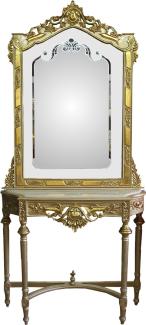 Casa Padrino Barock Spiegelkonsole Gold mit Marmorplatte und mit schönen Barock Verzierungen auf dem Spiegelglas Mod8 - Antik Look