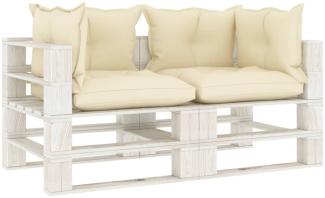 Garten-Palettensofa 2-Sitzer mit Creme-Kissen Holz