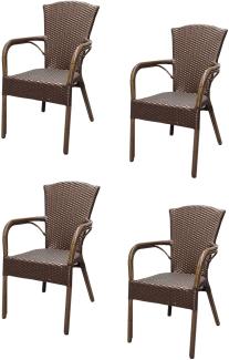 4x KONWAY® COLOMBO Stapelsessel Mokka Premium Polyrattan Garten Sessel Stuhl Set
