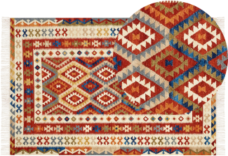 Kelim Teppich Wolle mehrfarbig 200 x 300 cm geometrisches Muster Kurzflor OSHAKAN