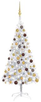vidaXL Künstlicher Weihnachtsbaum mit LEDs & Kugeln Silbern 150cm PET, Mit Beleuchtung [3077523]