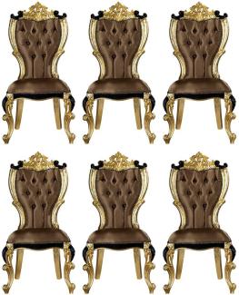 Casa Padrino Luxus Barock Esszimmer Stuhl Set Braun / Schwarz / Gold 60 x 65 x H. 120 cm - Küchen Stühle 6er Set im Barockstil - Barock Esszimmer Möbel