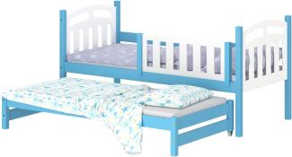 WNM Group Kinderbett Ausziehbar Suzie - aus Massivholz - Ausziehbett für Mädchen und Jungen - Hohe Qualität Bett mit Rausfallschutz für Kinder Blau - 160x80 / 150x80 cm