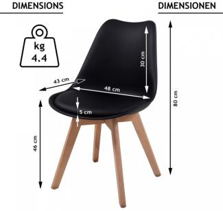 MIADOMODO® 2er-Set Esszimmerstühle mit Sitzkissen, Kunststoff & Massivholz schwarz