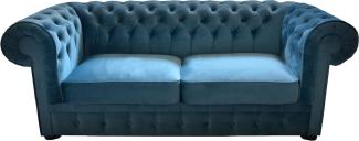 Casa Padrino Chesterfield 2er Sofa in Blau 160 x 90 x H. 78 cm
