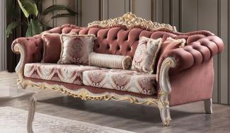 Casa Padrino Luxus Barock Sofa Rot / Weiß / Gold - Prunkvolles Wohnzimmer Sofa mit elegantem Muster und dekorativen Kissen