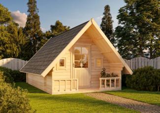 Alpholz Campinghouse 44 ISO Gartenhaus aus Holz Holzhaus mit 44 mm Wandstärke inklusive Terrasse Blockbohlenhaus mit Montagematerial