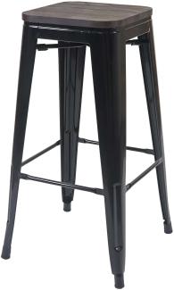 Barhocker HWC-A73 inkl. Holz-Sitzfläche, Barstuhl Tresenhocker, Metall Industriedesign stapelbar ~ schwarz