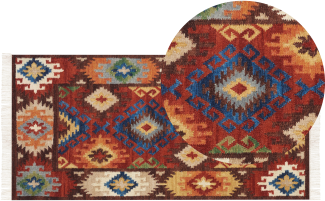 Kelim Teppich Wolle mehrfarbig 80 x 150 cm orientalisches Muster Kurzflor ZOVUNI