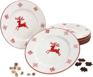 6er Kuchenteller-Set Weihnachten Schneeflocken & Hirsch 6 Personen Dessertteller flach Porzellan