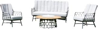 Sonnenpartner 4-teilige Lounge-Sitzgruppe Yale mit Tisch Aluminium mit Teakholz/Polyrope silbergrau