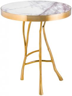 Casa Padrino Luxus Art Deco Designer Beistelltisch Gold mit weißem Marmor 50 x H 58 cm - Luxus Hotel Tisch
