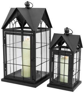 Laterne Hausdesign mit Metallverstrebungen 2-er Set Metall Glas schwarz klar 45 u. 32cm