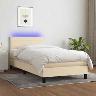 vidaXL Polsterbett mit Matratze und LED-Beleuchtung Creme 90 x 200 cm