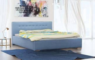 Polsterbett Bett Doppelbett DEVIN Polyesterstoff Hellblau 180x200cm